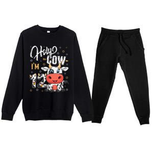 Holy Cow I'm Twelve 12 Year Old Cow Farm Theme 12th Birthday Premium Crewneck Sweatsuit Set