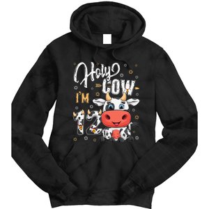 Holy Cow I'm Twelve 12 Year Old Cow Farm Theme 12th Birthday Tie Dye Hoodie