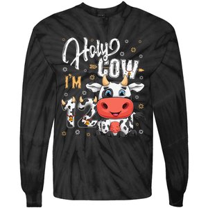 Holy Cow I'm Twelve 12 Year Old Cow Farm Theme 12th Birthday Tie-Dye Long Sleeve Shirt