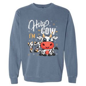 Holy Cow I'm Twelve 12 Year Old Cow Farm Theme 12th Birthday Garment-Dyed Sweatshirt