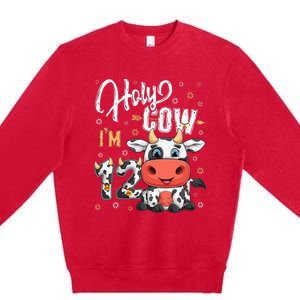 Holy Cow I'm Twelve 12 Year Old Cow Farm Theme 12th Birthday Premium Crewneck Sweatshirt