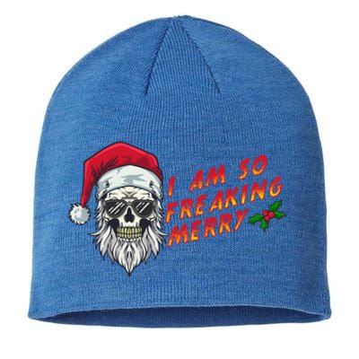 Halloween Christmas I Am So Freaking Merry Funny Skeleton Gift Sustainable Beanie