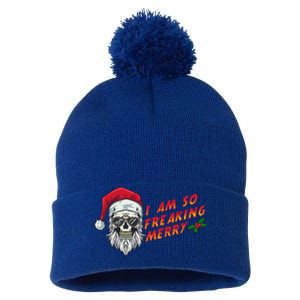 Halloween Christmas I Am So Freaking Merry Funny Skeleton Gift Pom Pom 12in Knit Beanie