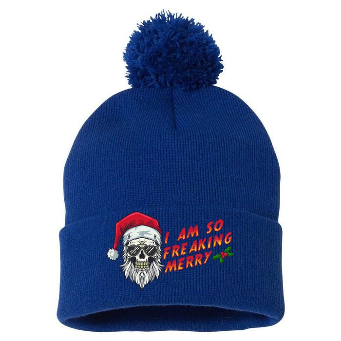 Halloween Christmas I Am So Freaking Merry Funny Skeleton Gift Pom Pom 12in Knit Beanie