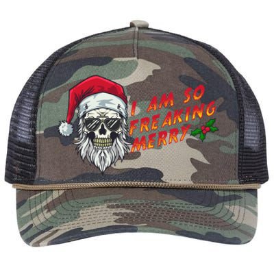 Halloween Christmas I Am So Freaking Merry Funny Skeleton Gift Retro Rope Trucker Hat Cap