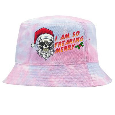 Halloween Christmas I Am So Freaking Merry Funny Skeleton Gift Tie-Dyed Bucket Hat