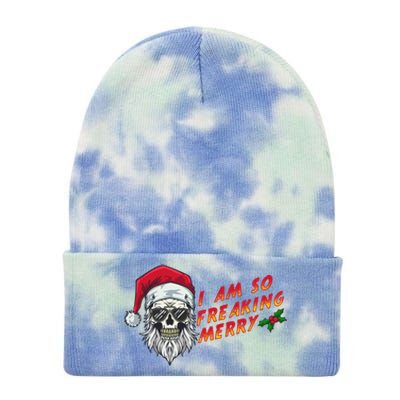 Halloween Christmas I Am So Freaking Merry Funny Skeleton Gift Tie Dye 12in Knit Beanie