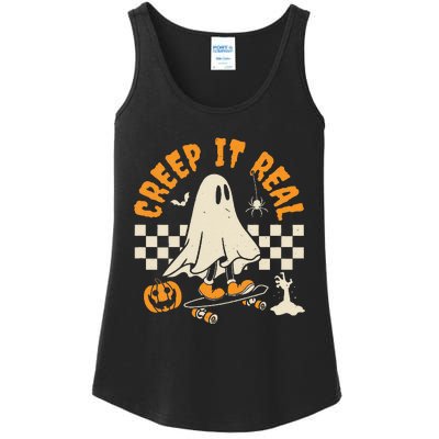 Halloween Creep It Real Ghost Skateboard Ladies Essential Tank