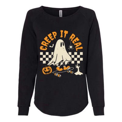 Halloween Creep It Real Ghost Skateboard Womens California Wash Sweatshirt