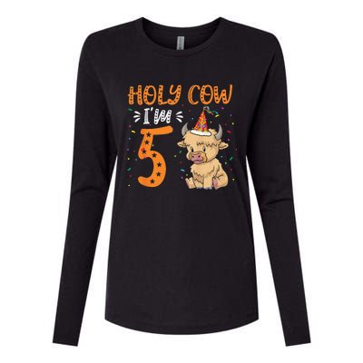 Holy Cow Im 5 Scottish Highland Cow Print 5th Birthday Womens Cotton Relaxed Long Sleeve T-Shirt