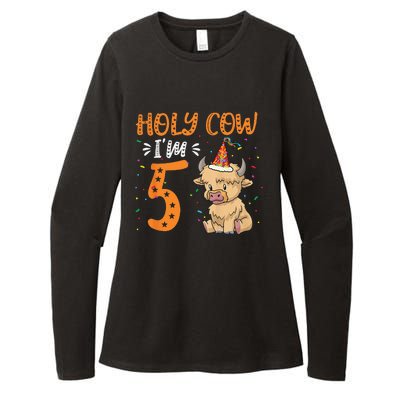 Holy Cow Im 5 Scottish Highland Cow Print 5th Birthday Womens CVC Long Sleeve Shirt