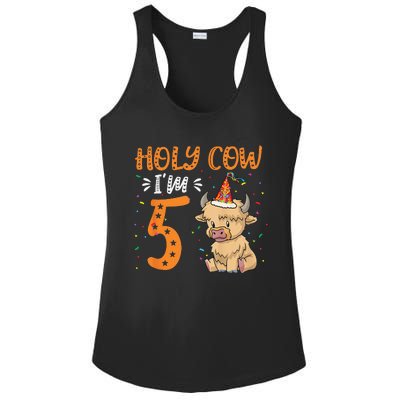 Holy Cow Im 5 Scottish Highland Cow Print 5th Birthday Ladies PosiCharge Competitor Racerback Tank