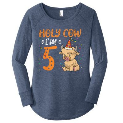 Holy Cow Im 5 Scottish Highland Cow Print 5th Birthday Women's Perfect Tri Tunic Long Sleeve Shirt