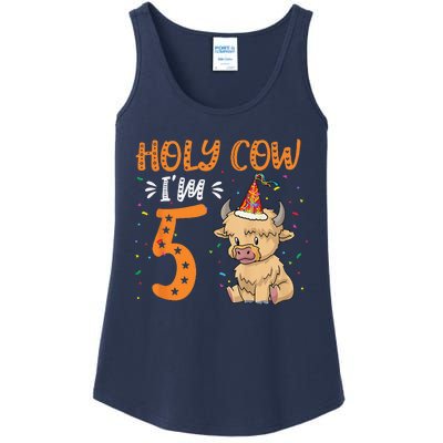 Holy Cow Im 5 Scottish Highland Cow Print 5th Birthday Ladies Essential Tank