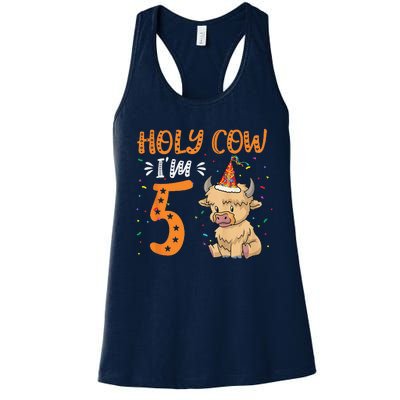 Holy Cow Im 5 Scottish Highland Cow Print 5th Birthday Women's Racerback Tank