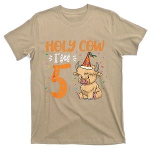 Holy Cow Im 5 Scottish Highland Cow Print 5th Birthday T-Shirt