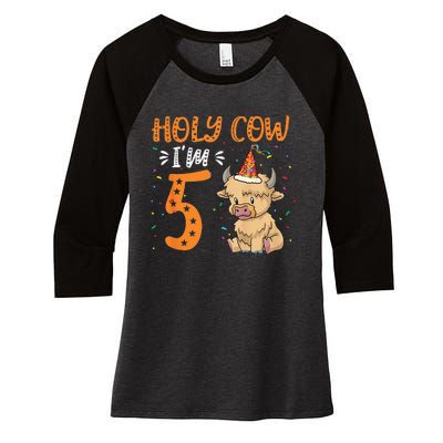 Holy Cow Im 5 Scottish Highland Cow Print 5th Birthday Women's Tri-Blend 3/4-Sleeve Raglan Shirt