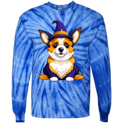 Halloween Corgi In A Witch Hat Cute Dog Lover Halloween Funny Gift Tie-Dye Long Sleeve Shirt