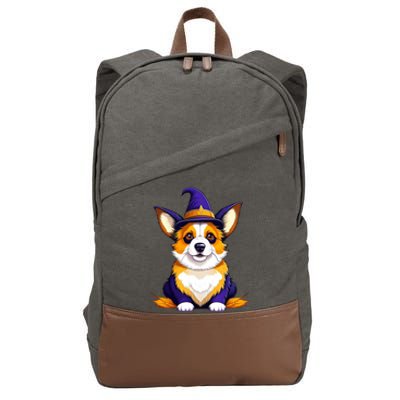 Halloween Corgi In A Witch Hat Cute Dog Lover Halloween Funny Gift Cotton Canvas Backpack