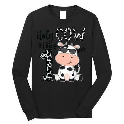 Holy Cow Im 1 Birthday 1st Cow Farm Animals Bday Long Sleeve Shirt