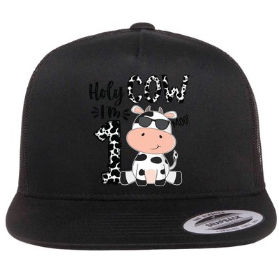 Holy Cow Im 1 Birthday 1st Cow Farm Animals Bday Flatbill Hat
