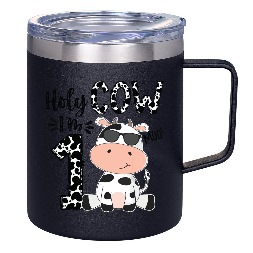 Holy Cow Im 1 Birthday 1st Cow Farm Animals Bday 12oz Stainless Steel Coffee Mug