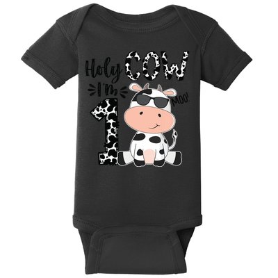 Holy Cow Im 1 Birthday 1st Cow Farm Animals Bday Baby Bodysuit