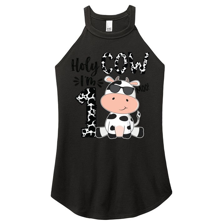 Holy Cow Im 1 Birthday 1st Cow Farm Animals Bday Women's Perfect Tri Rocker Tank
