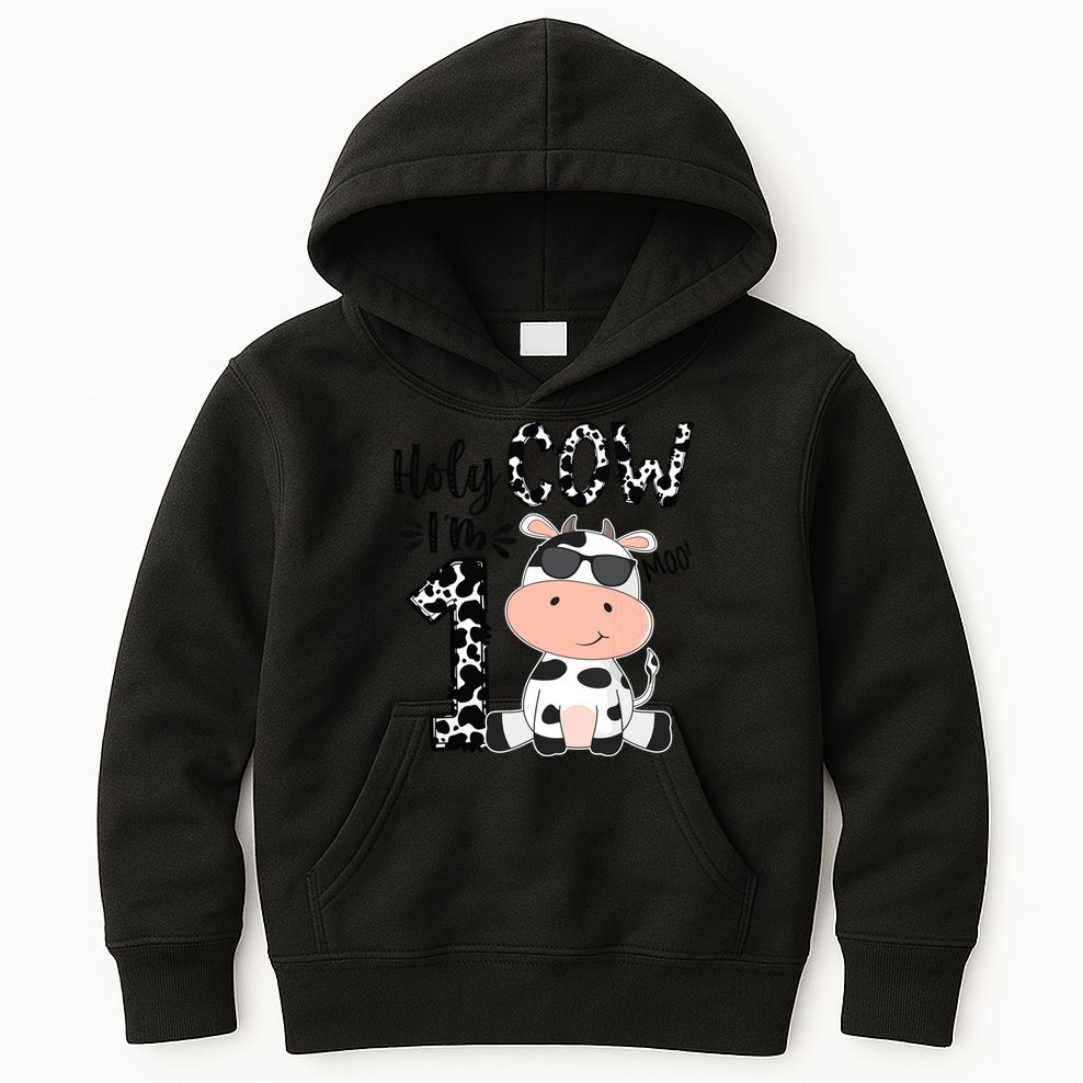 Holy Cow Im 1 Birthday 1st Cow Farm Animals Bday Kids Hoodie