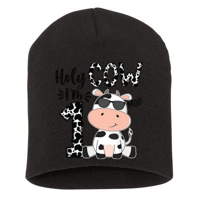 Holy Cow Im 1 Birthday 1st Cow Farm Animals Bday Short Acrylic Beanie