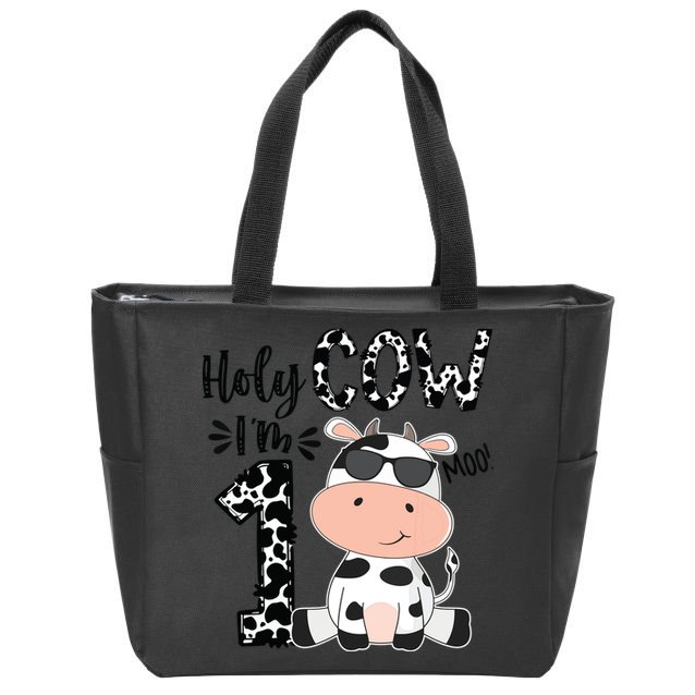 Holy Cow Im 1 Birthday 1st Cow Farm Animals Bday Zip Tote Bag