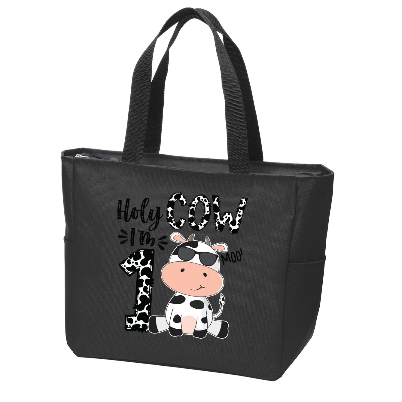Holy Cow Im 1 Birthday 1st Cow Farm Animals Bday Zip Tote Bag
