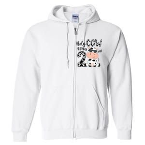 Holy Cow Im 2 Birthday Boy 2nd Cow Farm Animals Bday Full Zip Hoodie