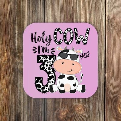 Holy Cow Im 3 Birthday Boy 3rd Cow Farm Animals Bday Coaster