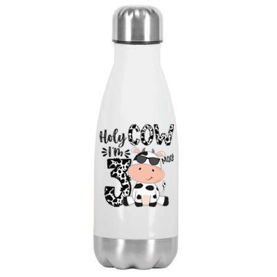 Holy Cow Im 3 Birthday Boy 3rd Cow Farm Animals Bday Stainless Steel Insulated Water Bottle