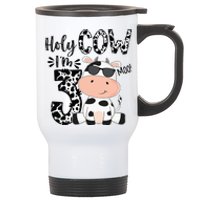 Holy Cow Im 3 Birthday Boy 3rd Cow Farm Animals Bday Stainless Steel Travel Mug