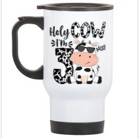 Holy Cow Im 3 Birthday Boy 3rd Cow Farm Animals Bday Stainless Steel Travel Mug