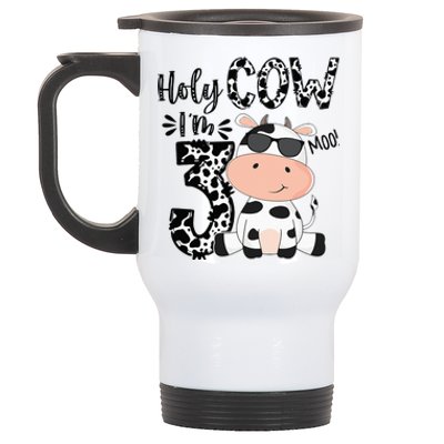 Holy Cow Im 3 Birthday Boy 3rd Cow Farm Animals Bday Stainless Steel Travel Mug