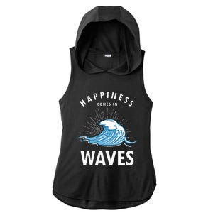 Happiness Comes In Waves Surfing Surfers Surf Beach Ladies PosiCharge Tri-Blend Wicking Draft Hoodie Tank