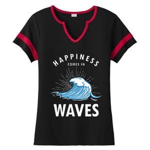 Happiness Comes In Waves Surfing Surfers Surf Beach Ladies Halftime Notch Neck Tee