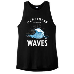 Happiness Comes In Waves Surfing Surfers Surf Beach Ladies PosiCharge Tri-Blend Wicking Tank