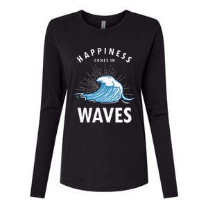 Happiness Comes In Waves Surfing Surfers Surf Beach Womens Cotton Relaxed Long Sleeve T-Shirt