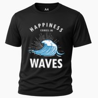 Happiness Comes In Waves Surfing Surfers Surf Beach Cooling Performance Crew T-Shirt