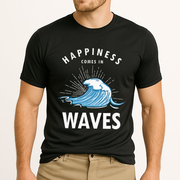 Happiness Comes In Waves Surfing Surfers Surf Beach Cooling Performance Crew T-Shirt