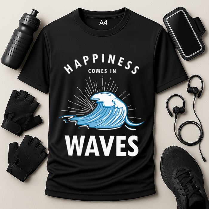 Happiness Comes In Waves Surfing Surfers Surf Beach Cooling Performance Crew T-Shirt