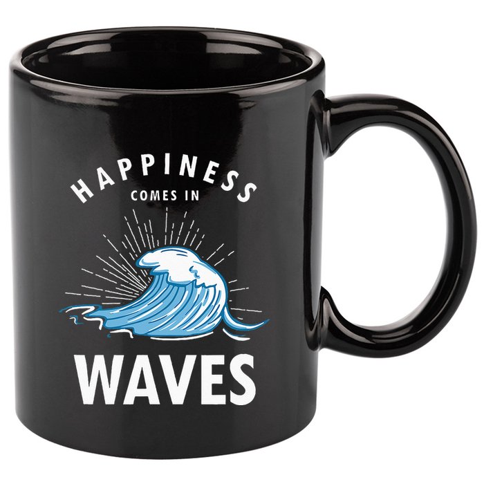 Happiness Comes In Waves Surfing Surfers Surf Beach 11oz C Handle Ceramic Mug