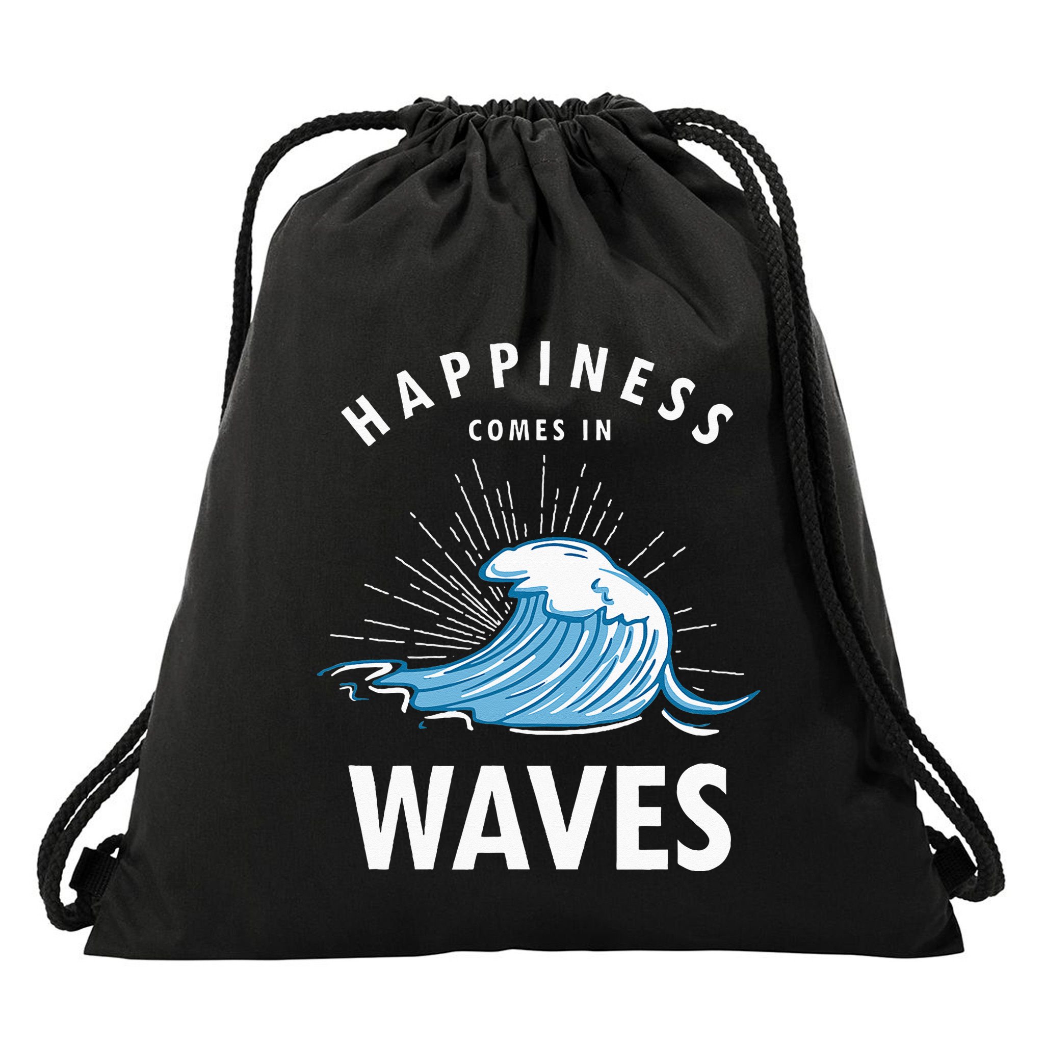Happiness Comes In Waves Surfing Surfers Surf Beach Drawstring Bag