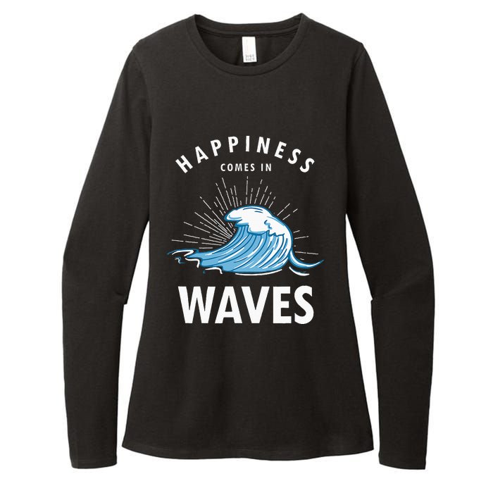 Happiness Comes In Waves Surfing Surfers Surf Beach Womens CVC Long Sleeve Shirt