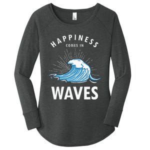 Happiness Comes In Waves Surfing Surfers Surf Beach Women's Perfect Tri Tunic Long Sleeve Shirt