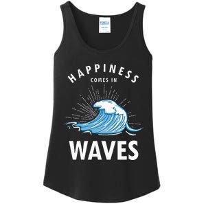 Happiness Comes In Waves Surfing Surfers Surf Beach Ladies Essential Tank